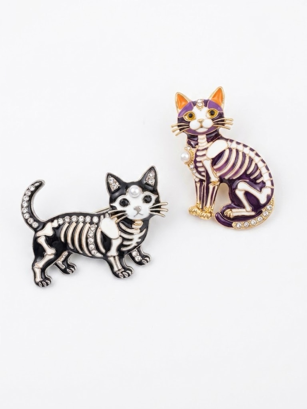 Cat Skeleton Enamel Pins - You choose